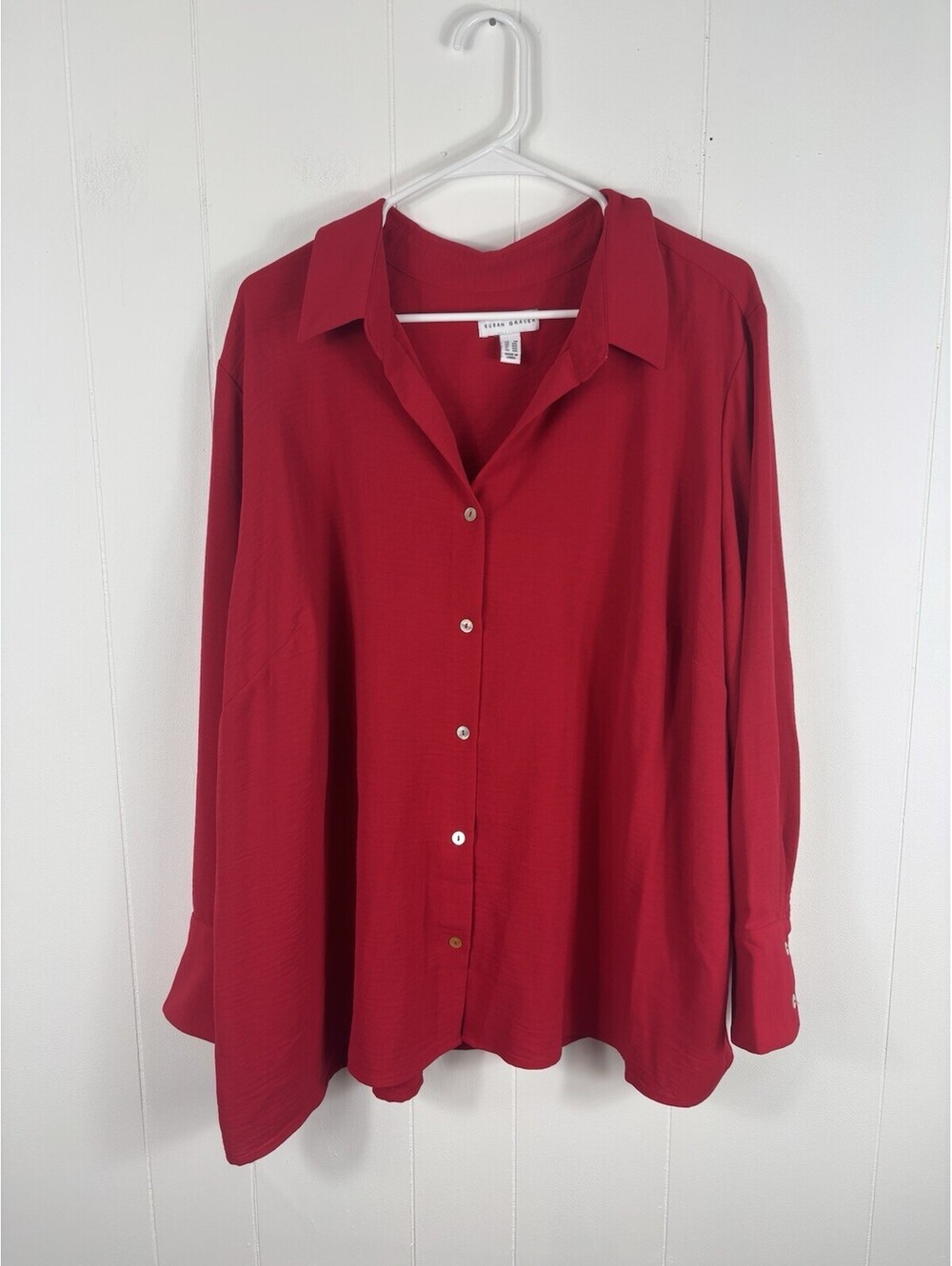 Susan Graver Solid St. Tropez Drapey Woven Blouse Button Down Plus Size 2X Work